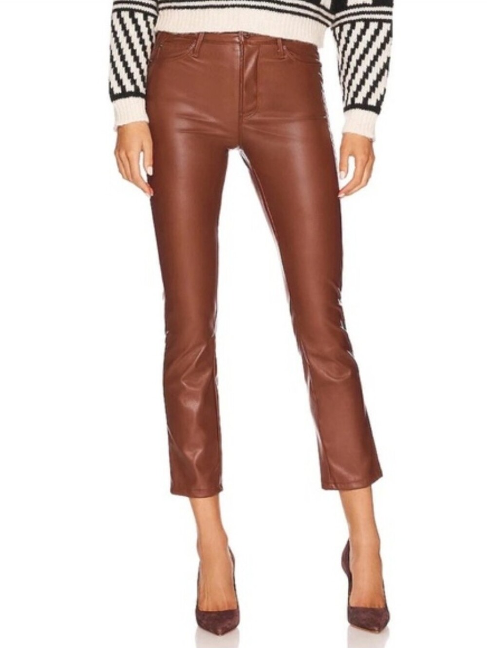 Mother The Midrise Dazzler Ankle Wax On Wax Off Faux Vegan Leather Pants